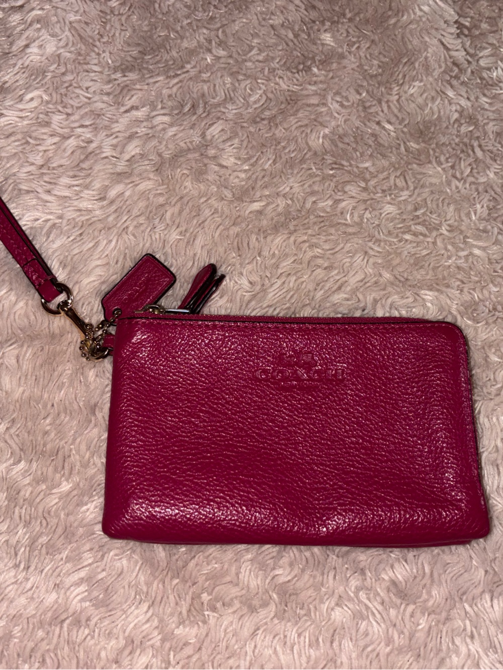 Coach Pebbled Leather Wristlet - Hot Pink